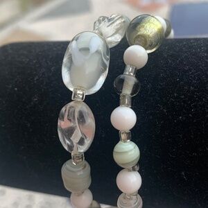 Handmade "Mist & Marbles" Set of 2 Glass Beaded Stretch Bracelets